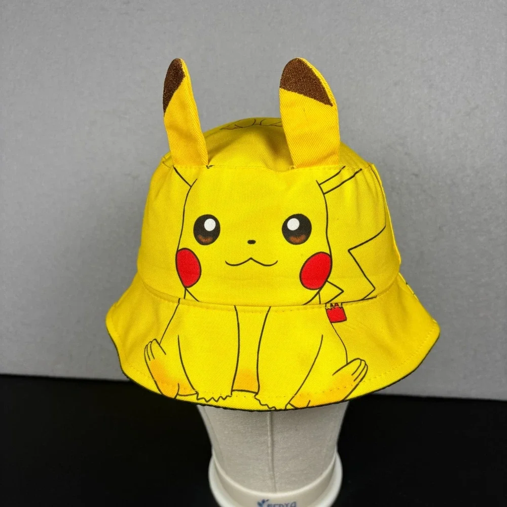 Pokemon Pikachu Kids Bucket Hat Yellow Childrens Youth Sun Cap 3D Ears OSFM